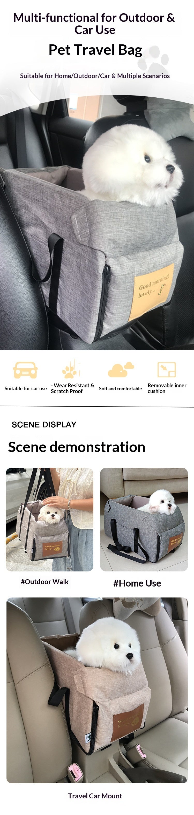 Pet car dog bed pad all-season universal multi-function cat bed travel outdoor travel bag portable pet bag