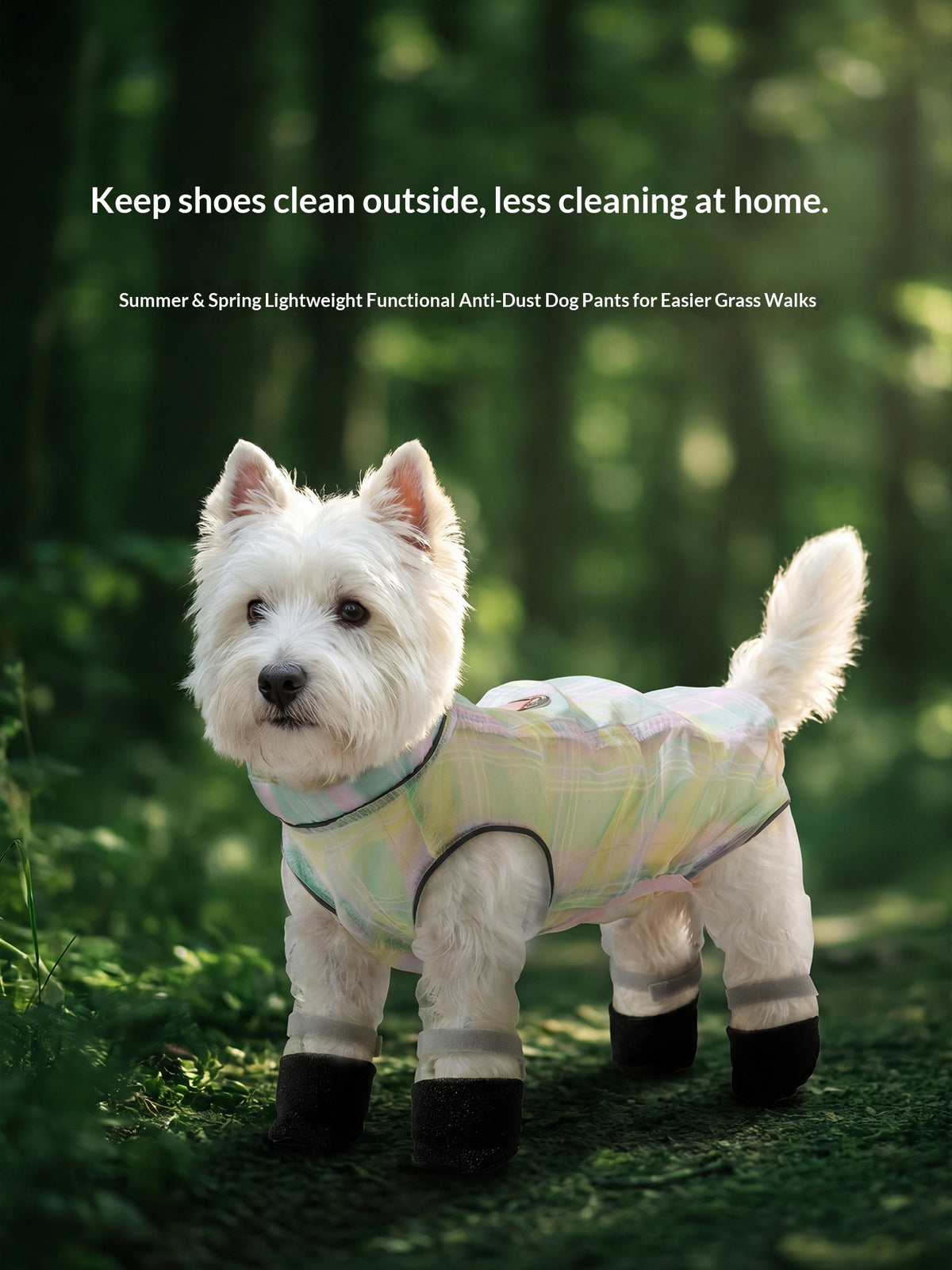 Dog dustproof pants, plaid leash, spring/summer, full-coverage, footed, outdoor, dirt-proof, waterproof pet clothing