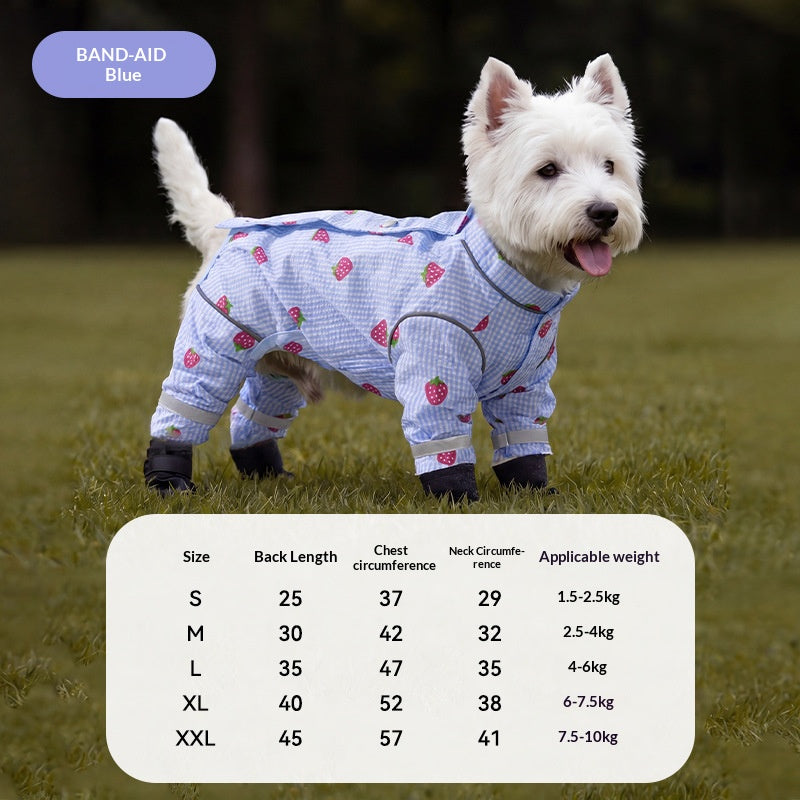 Dog dustproof pants, plaid leash, spring/summer, full-coverage, footed, outdoor, dirt-proof, waterproof pet clothing