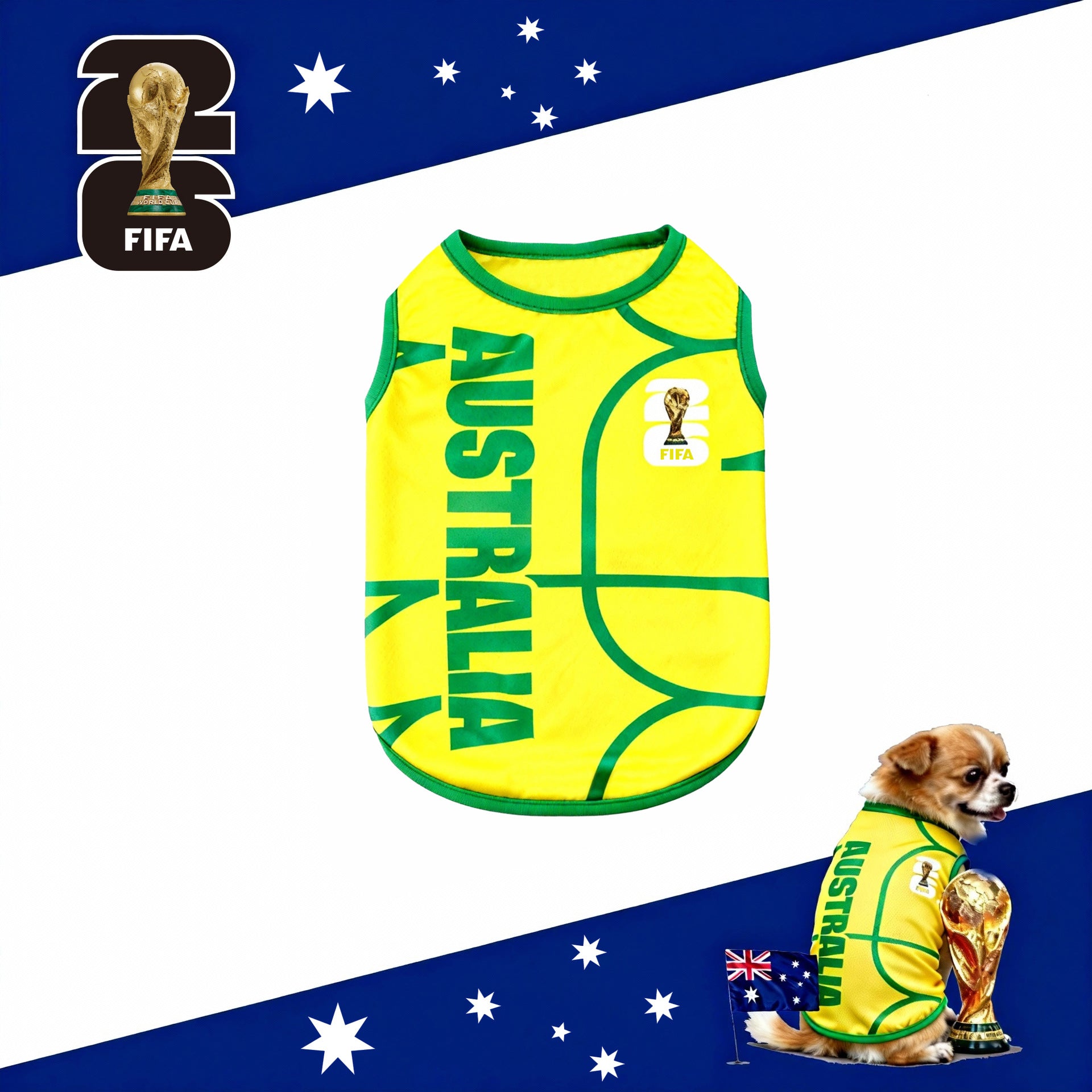 FIFA officially licensed pet supplies, comfortable dog clothes and T-shirts in various sizes from different countries to support the World Cup