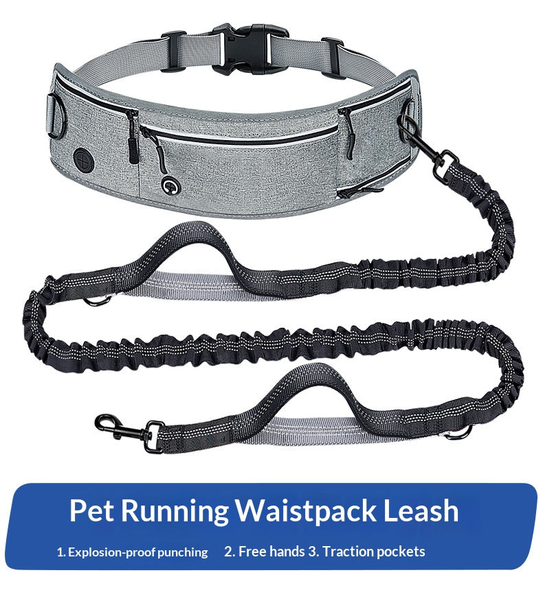Cross-border explosion-proof running dog leash, nylon reflective multi-functional stretchable sports waist bag, pet leash