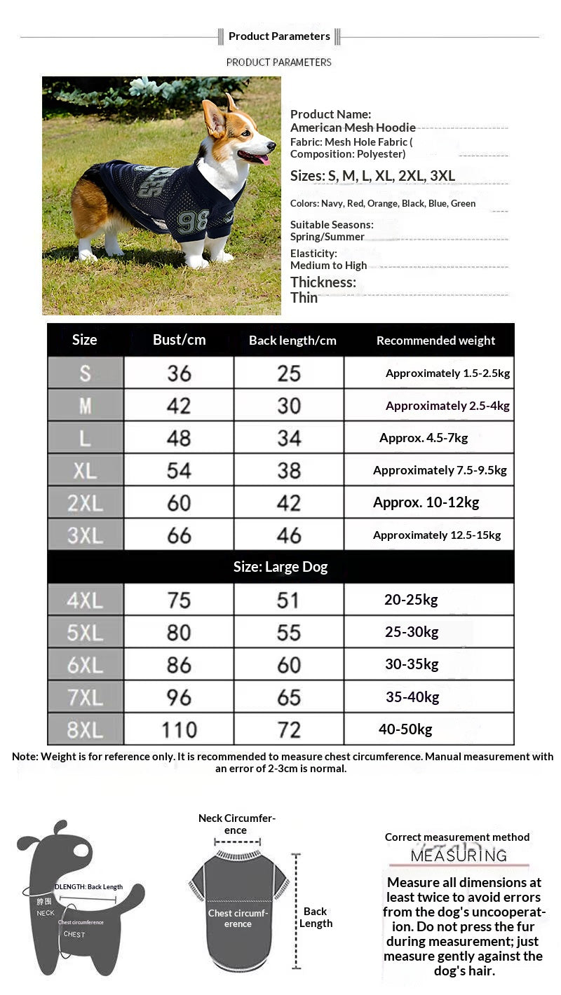 2025 New American Style Pet Clothing: Breathable Mesh Thin Dog T-Shirt for Teddy, Corgi, and Schnauzer - Cooling Style