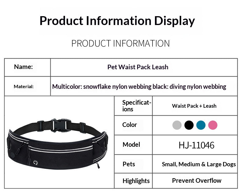 Cross-border explosion-proof running dog leash, nylon reflective multi-functional stretchable sports waist bag, pet leash
