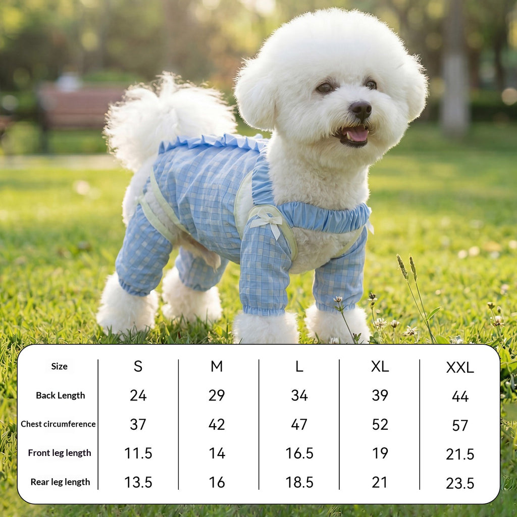 Dog dustproof pants, plaid leash, spring/summer, full-coverage, footed, outdoor, dirt-proof, waterproof pet clothing