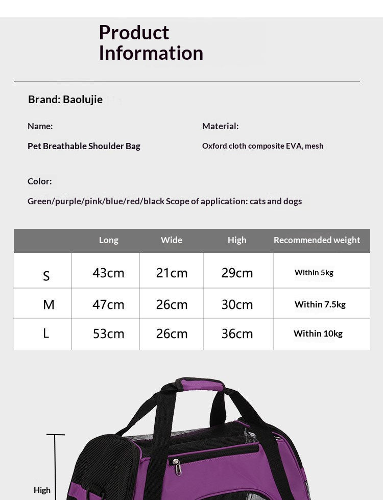 Lightweight, breathable, portable pet carrier/slingback bag/foldable cat bag/cat carrier for easy carrying when out and about.