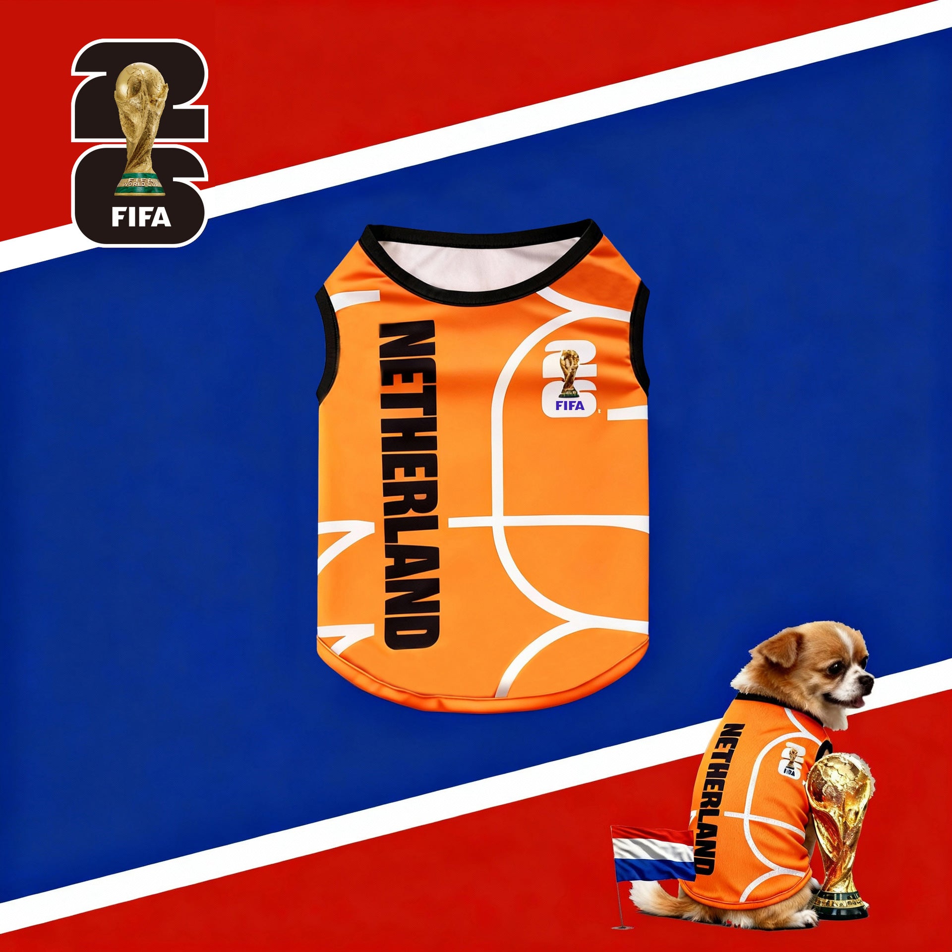 FIFA officially licensed pet supplies, comfortable dog clothes and T-shirts in various sizes from different countries to support the World Cup
