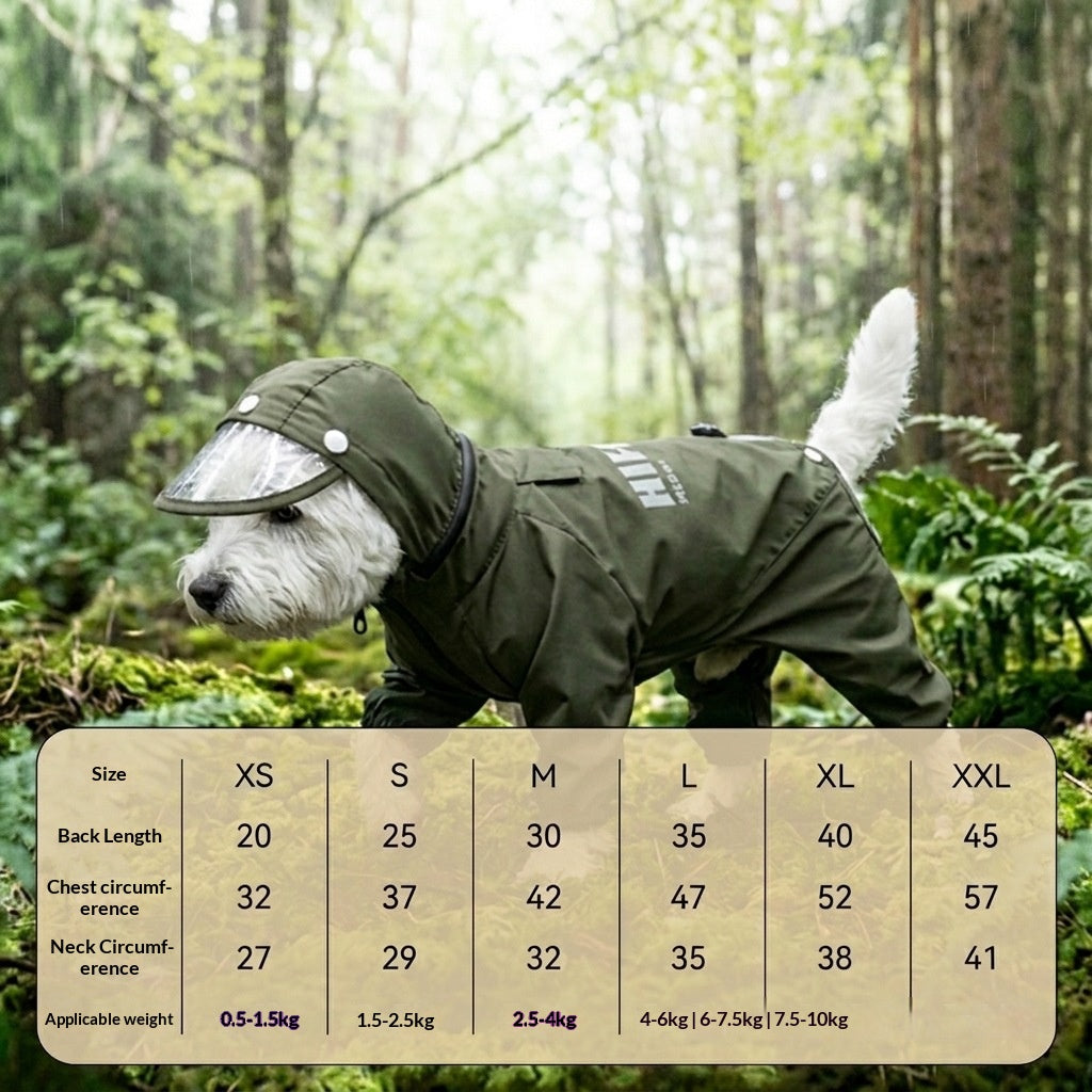 Rainy day four-legged waterproof 3D dinosaur tail dog Teddy dog raincoat medium and large dog Golden Retriever pet raincoat