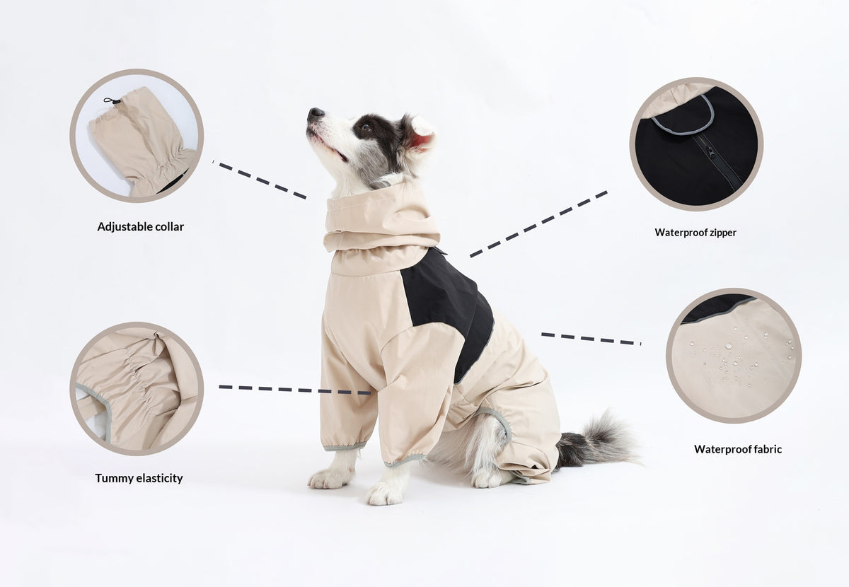 Cross-border medium and large dog breeds Border Collie Labrador Shiba Inu four-legged jacket, waterproof and windproof dog clothes, raincoat