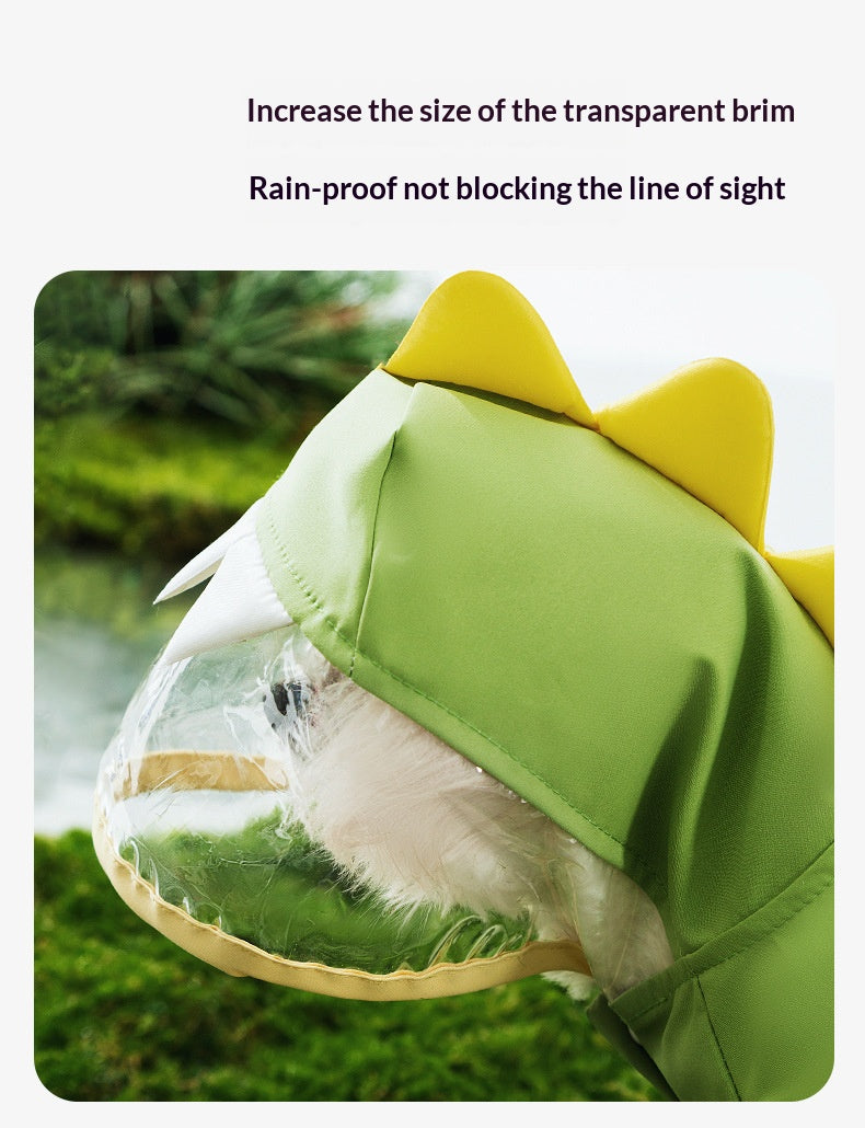Rainy day four-legged waterproof 3D dinosaur tail dog Teddy dog raincoat medium and large dog Golden Retriever pet raincoat