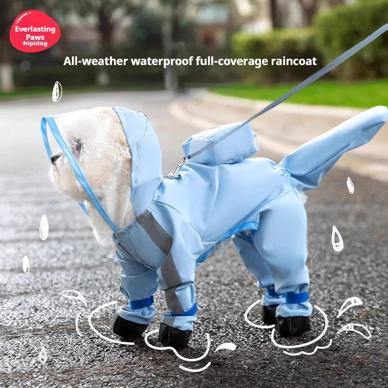 Rainy day four-legged waterproof 3D dinosaur tail dog Teddy dog raincoat medium and large dog Golden Retriever pet raincoat