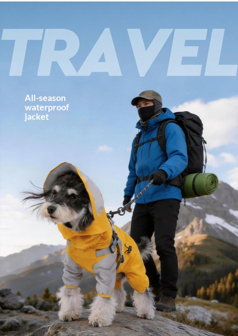 Waterproof raincoat for dogs, four-legged, full-coverage, suitable for large Golden Retrievers, outdoor use, and to protect pets from dirt