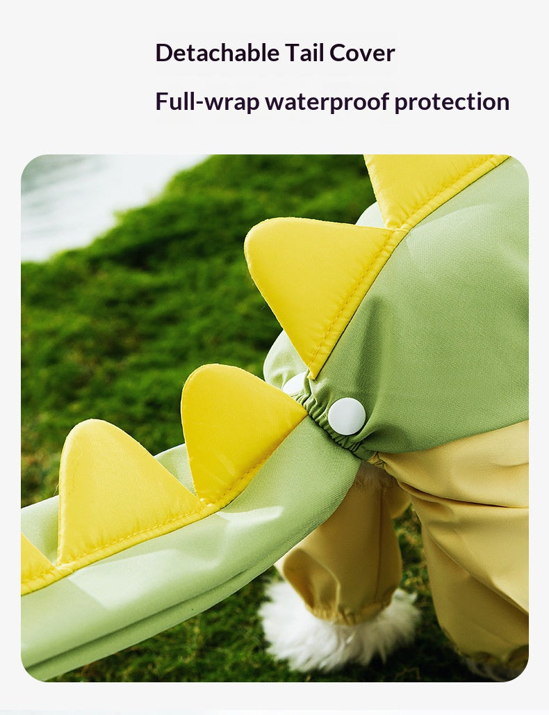 Rainy day four-legged waterproof 3D dinosaur tail dog Teddy dog raincoat medium and large dog Golden Retriever pet raincoat