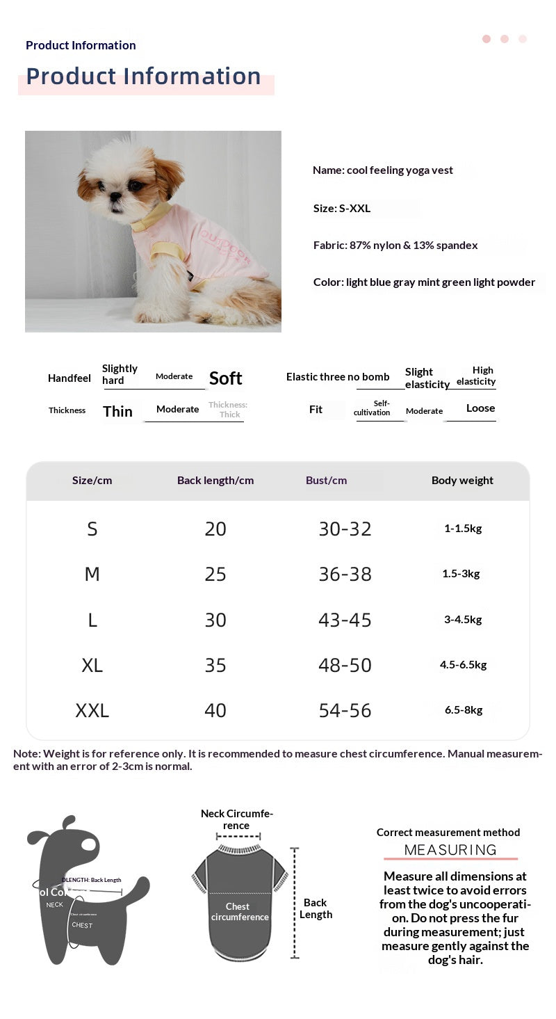 Cool-feet color-blocked breathable outerwear for Bichon Frise and Schnauzer dogs, suitable for spring and summer. Wholesale puppies and cats