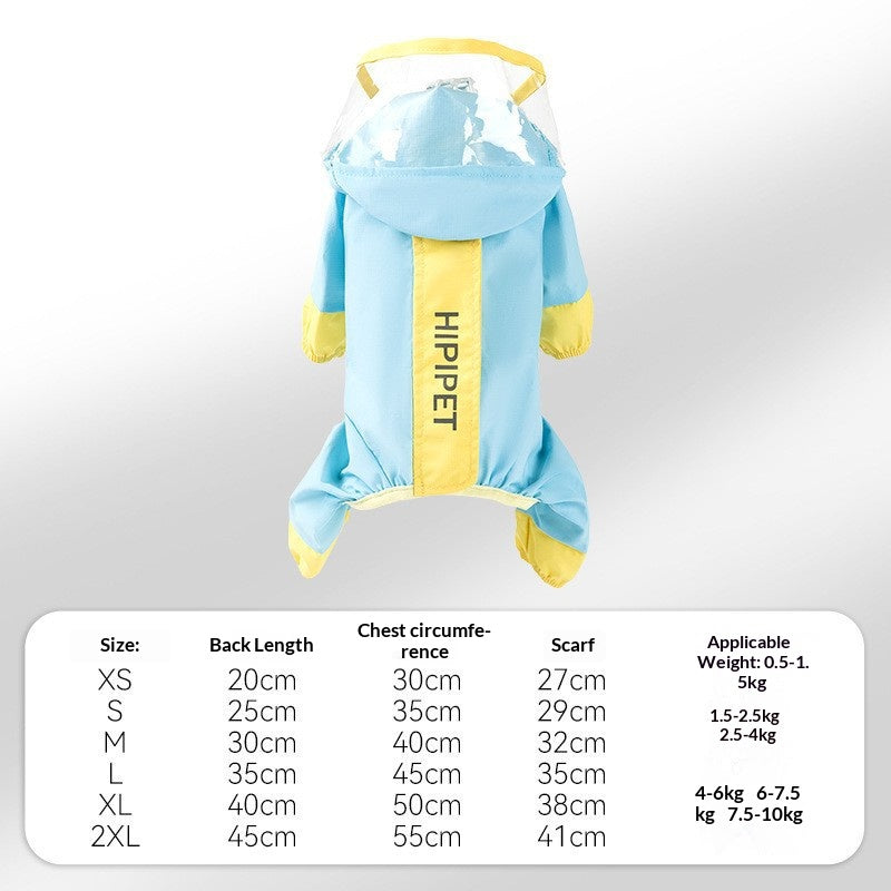 Rainy day four-legged waterproof 3D dinosaur tail dog Teddy dog raincoat medium and large dog Golden Retriever pet raincoat