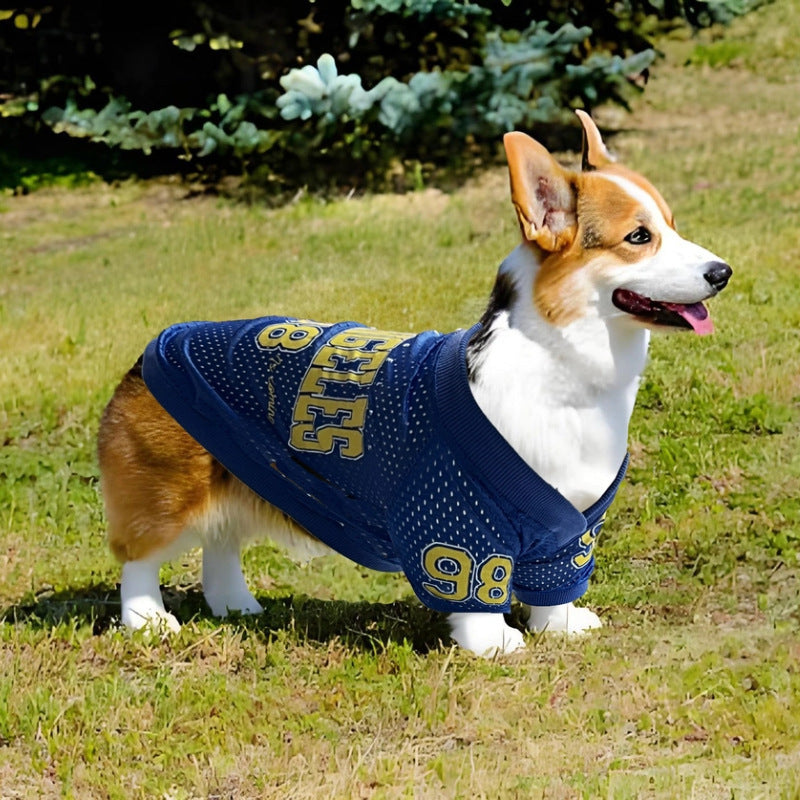 2025 New American Style Pet Clothing: Breathable Mesh Thin Dog T-Shirt for Teddy, Corgi, and Schnauzer - Cooling Style