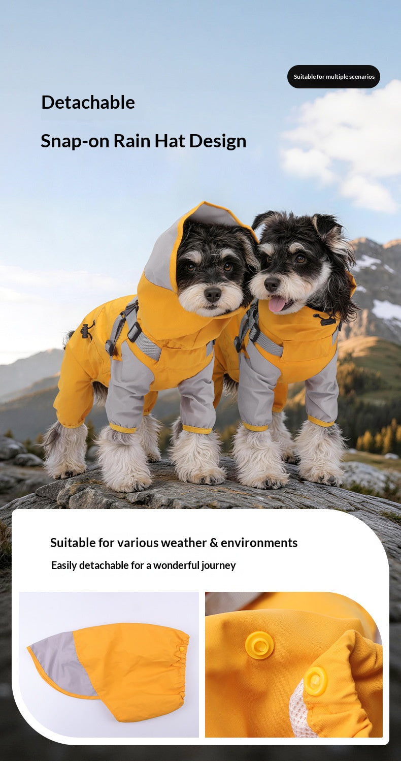 Waterproof raincoat for dogs, four-legged, full-coverage, suitable for large Golden Retrievers, outdoor use, and to protect pets from dirt