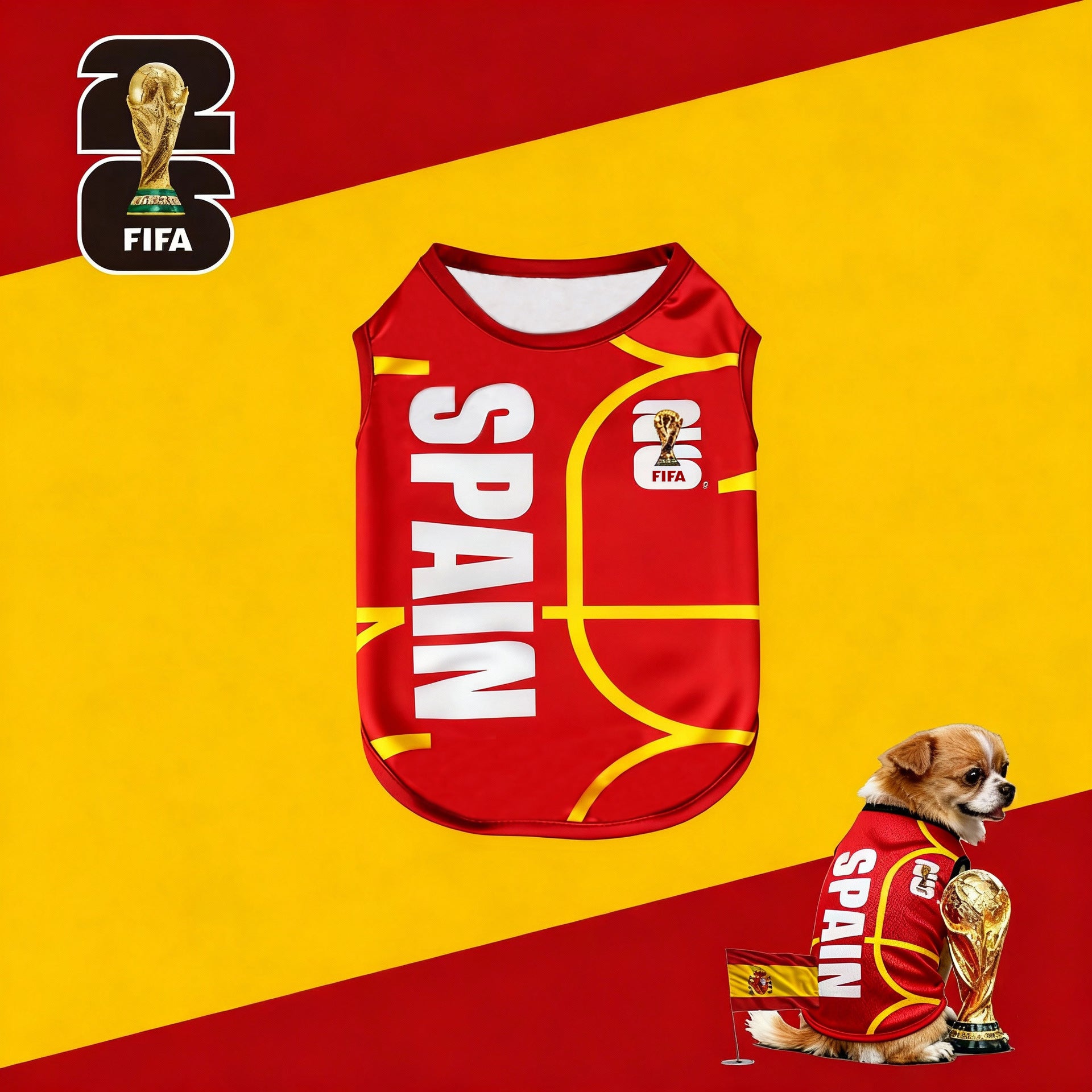 FIFA officially licensed pet supplies, comfortable dog clothes and T-shirts in various sizes from different countries to support the World Cup