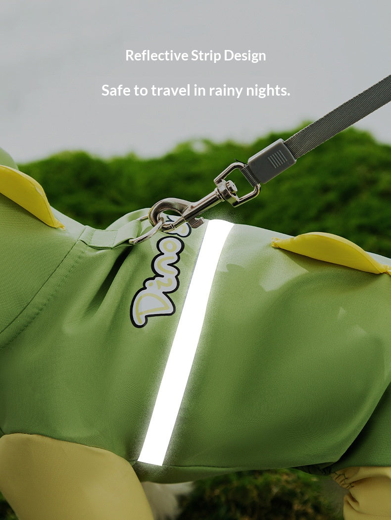 Rainy day four-legged waterproof 3D dinosaur tail dog Teddy dog raincoat medium and large dog Golden Retriever pet raincoat