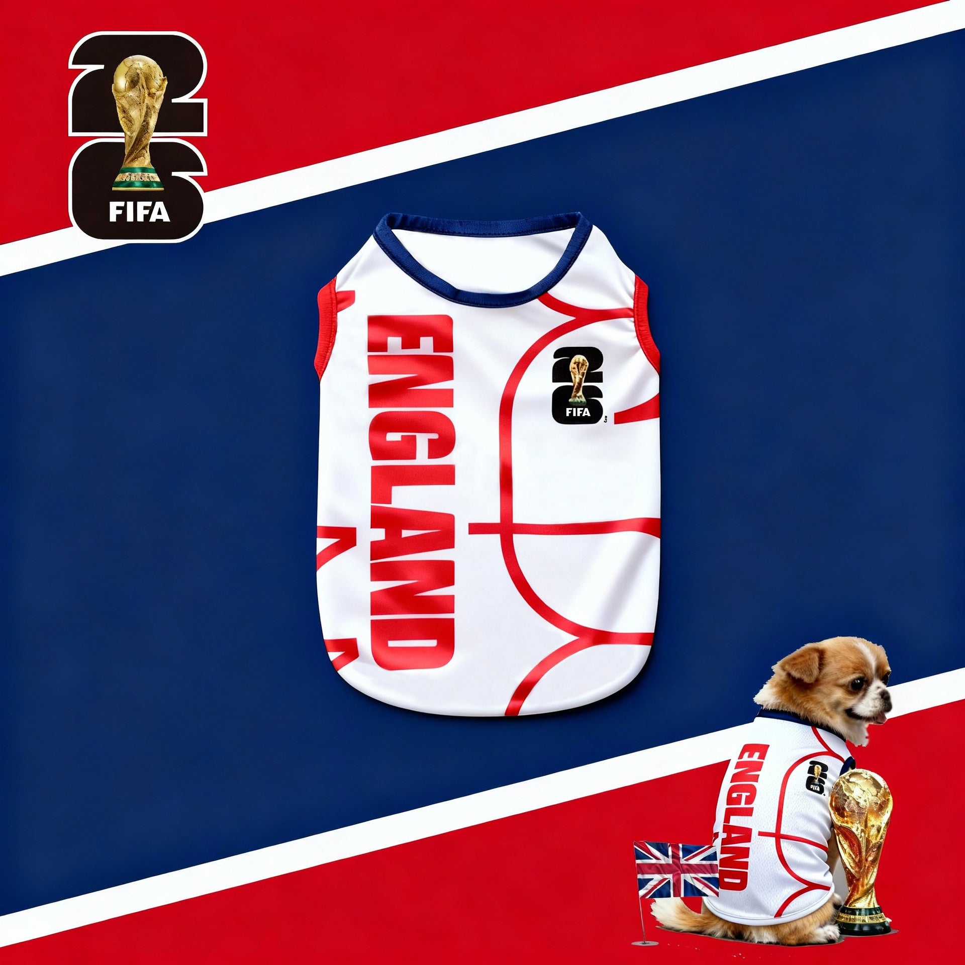 FIFA officially licensed pet supplies, comfortable dog clothes and T-shirts in various sizes from different countries to support the World Cup