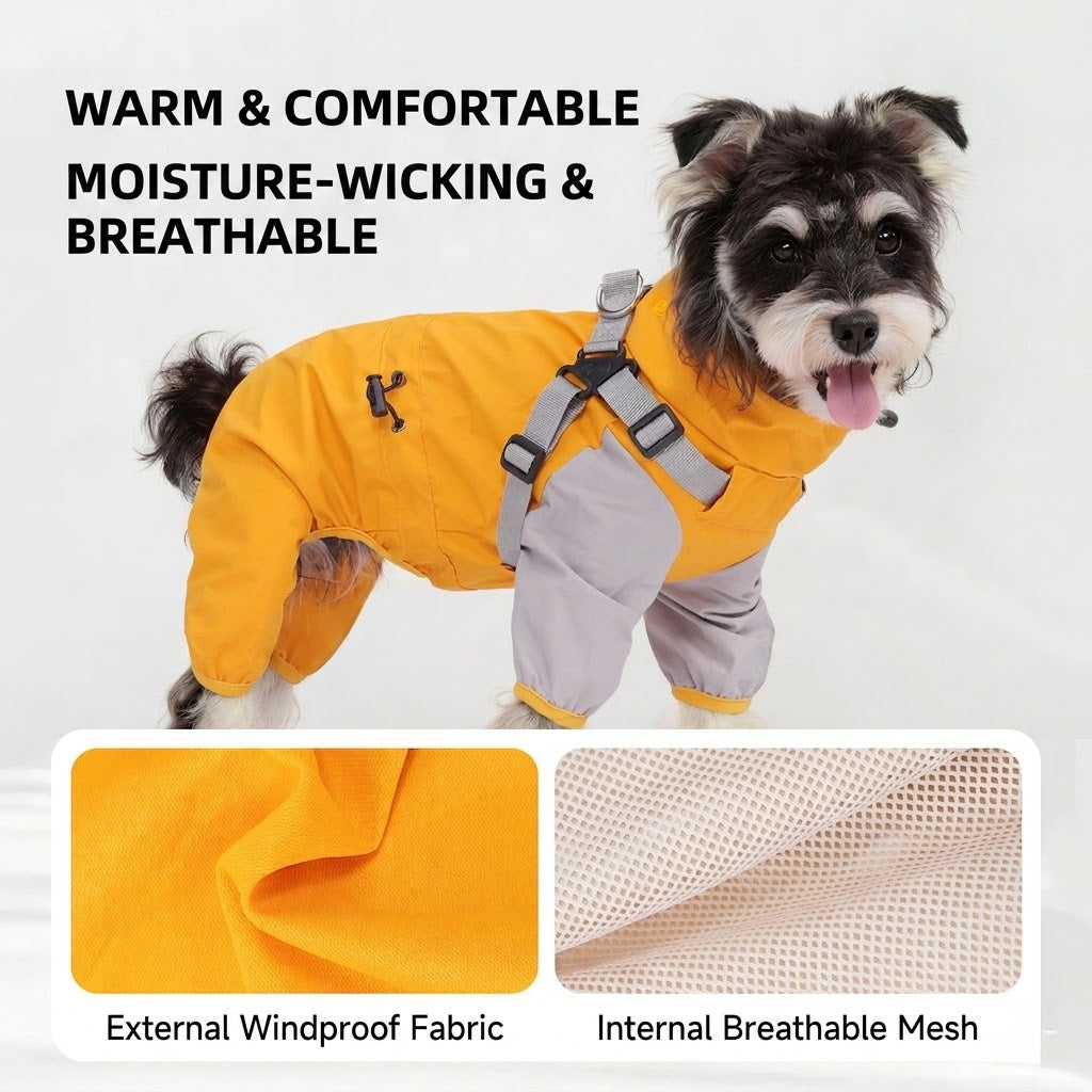 Waterproof raincoat for dogs, four-legged, full-coverage, suitable for large Golden Retrievers, outdoor use, and to protect pets from dirt