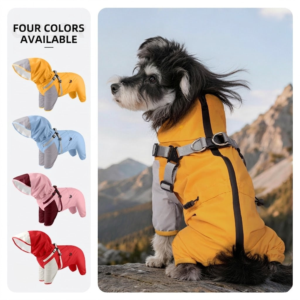 Waterproof raincoat for dogs, four-legged, full-coverage, suitable for large Golden Retrievers, outdoor use, and to protect pets from dirt