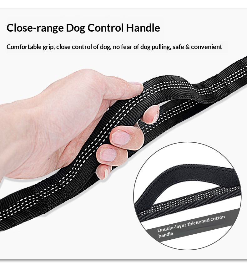 Cross-border explosion-proof running dog leash, nylon reflective multi-functional stretchable sports waist bag, pet leash