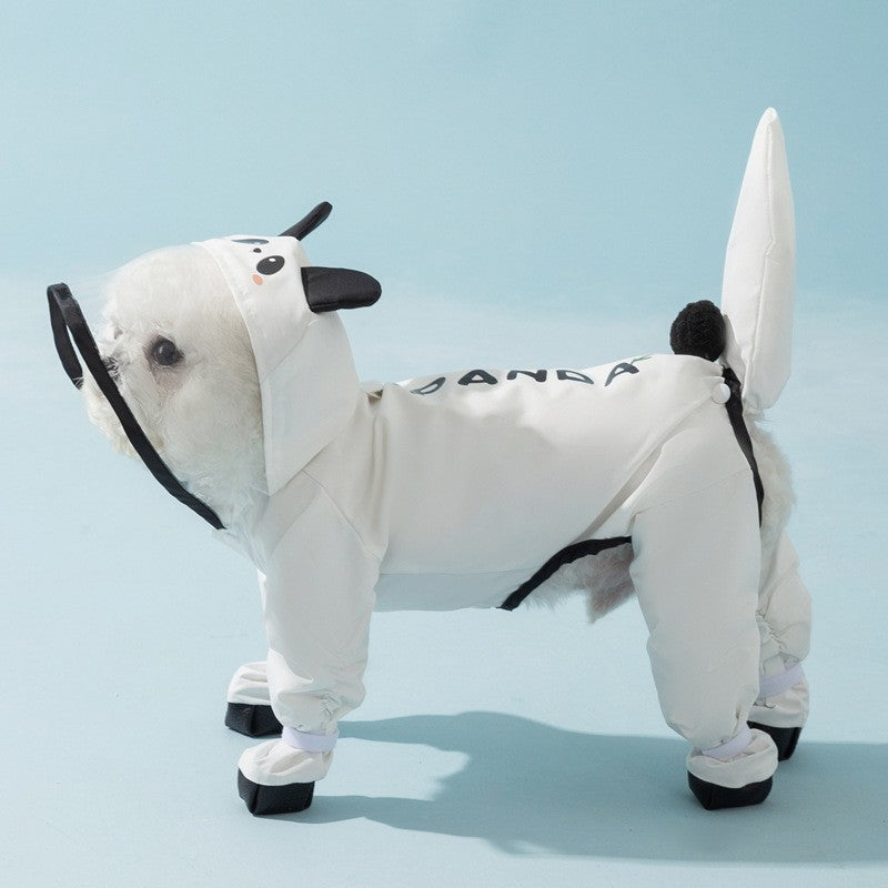 Rainy day four-legged waterproof 3D dinosaur tail dog Teddy dog raincoat medium and large dog Golden Retriever pet raincoat