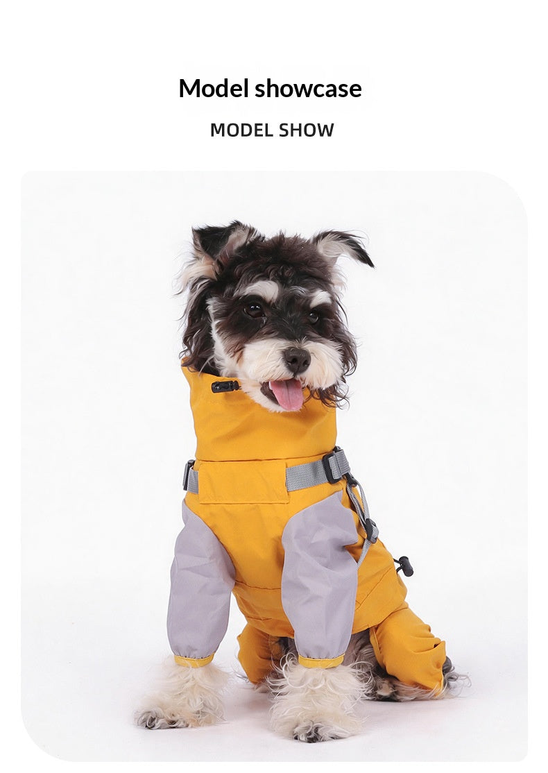 Waterproof raincoat for dogs, four-legged, full-coverage, suitable for large Golden Retrievers, outdoor use, and to protect pets from dirt