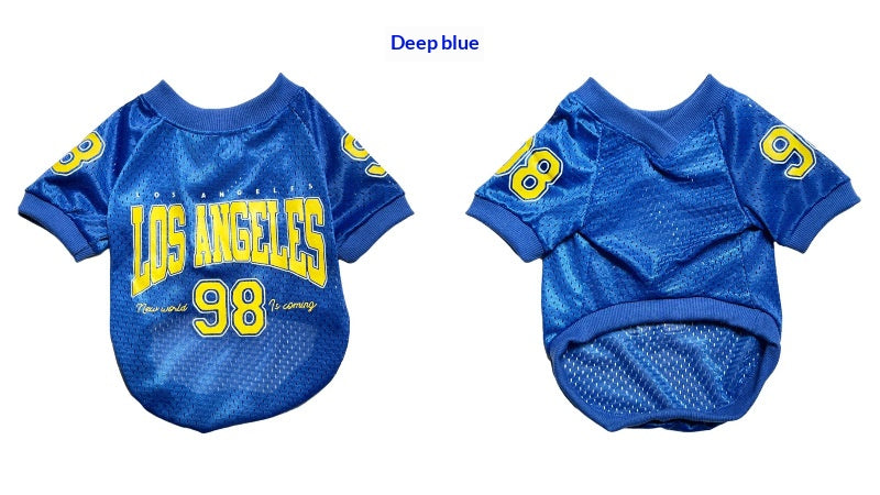 2025 New American Style Pet Clothing: Breathable Mesh Thin Dog T-Shirt for Teddy, Corgi, and Schnauzer - Cooling Style
