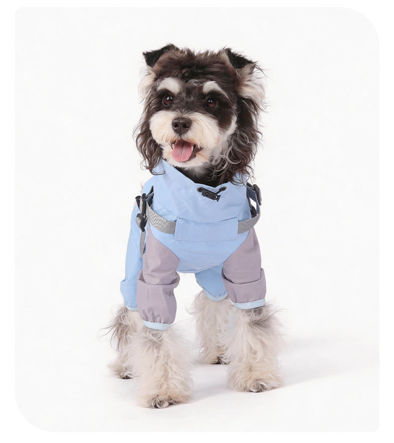 Waterproof raincoat for dogs, four-legged, full-coverage, suitable for large Golden Retrievers, outdoor use, and to protect pets from dirt