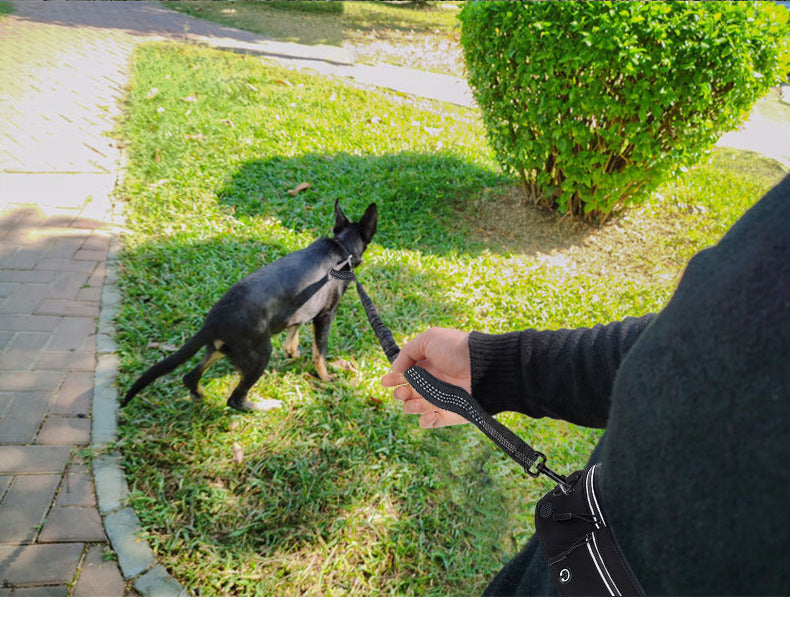 Cross-border explosion-proof running dog leash, nylon reflective multi-functional stretchable sports waist bag, pet leash