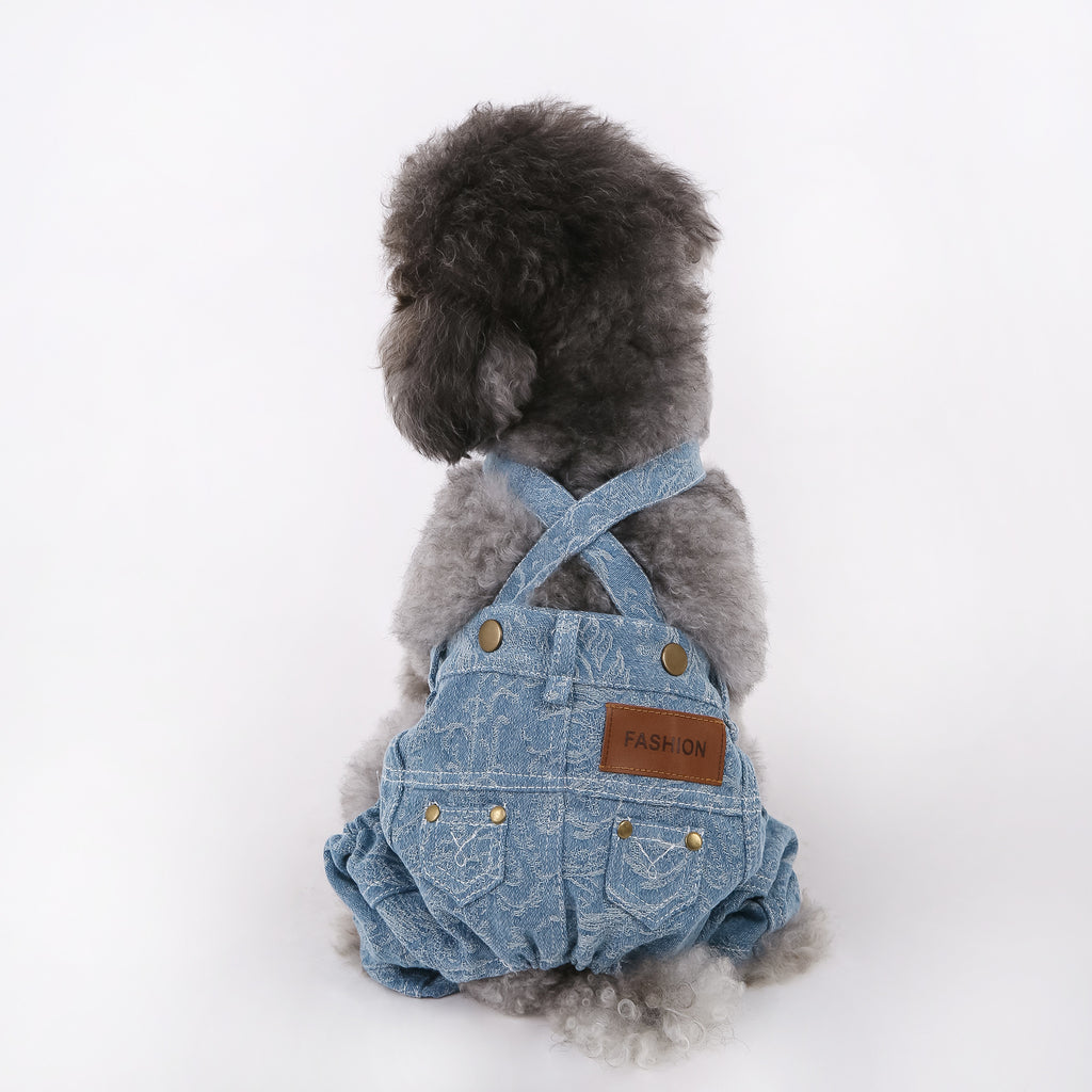 New Jacquard Denim Overalls for Schnauzers, Teddy Bears, and Bichon Frises