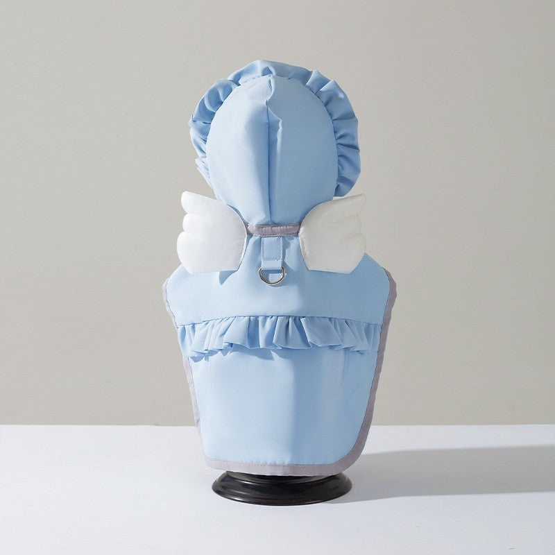 Rainy day four-legged waterproof 3D dinosaur tail dog Teddy dog raincoat medium and large dog Golden Retriever pet raincoat