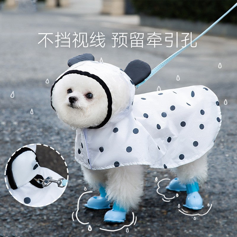 Rainy day four-legged waterproof 3D dinosaur tail dog Teddy dog raincoat medium and large dog Golden Retriever pet raincoat