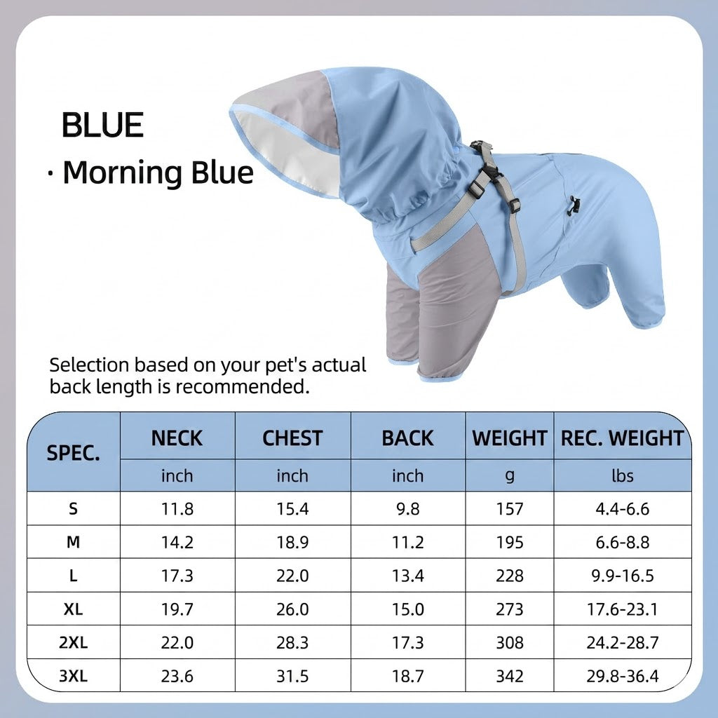 Waterproof raincoat for dogs, four-legged, full-coverage, suitable for large Golden Retrievers, outdoor use, and to protect pets from dirt