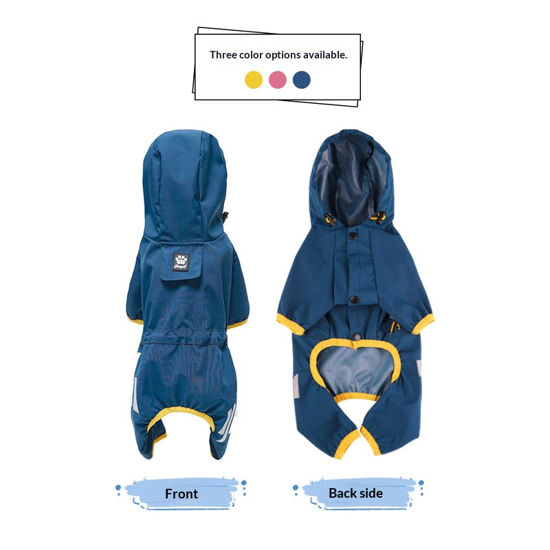 Factory direct customization of outdoor waterproof four-legged dog raincoats, OEM and private label hooded dog clothes
