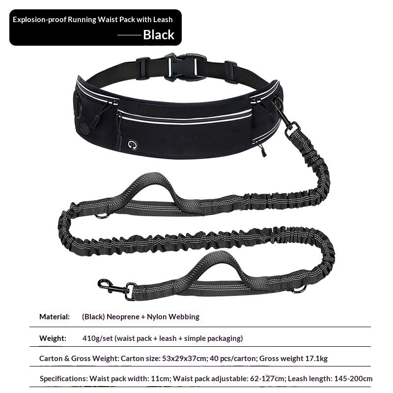 Cross-border explosion-proof running dog leash, nylon reflective multi-functional stretchable sports waist bag, pet leash