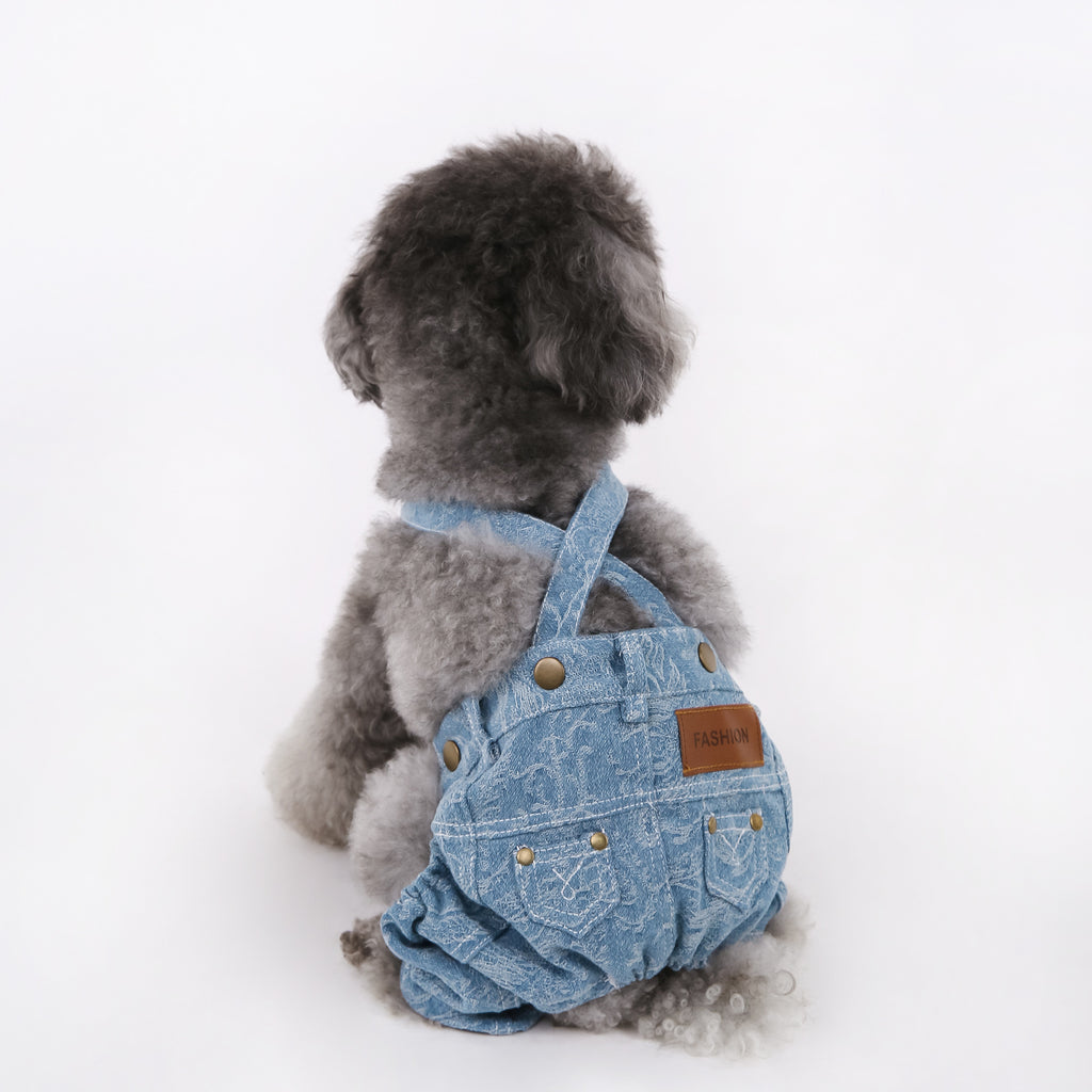 New Jacquard Denim Overalls for Schnauzers, Teddy Bears, and Bichon Frises