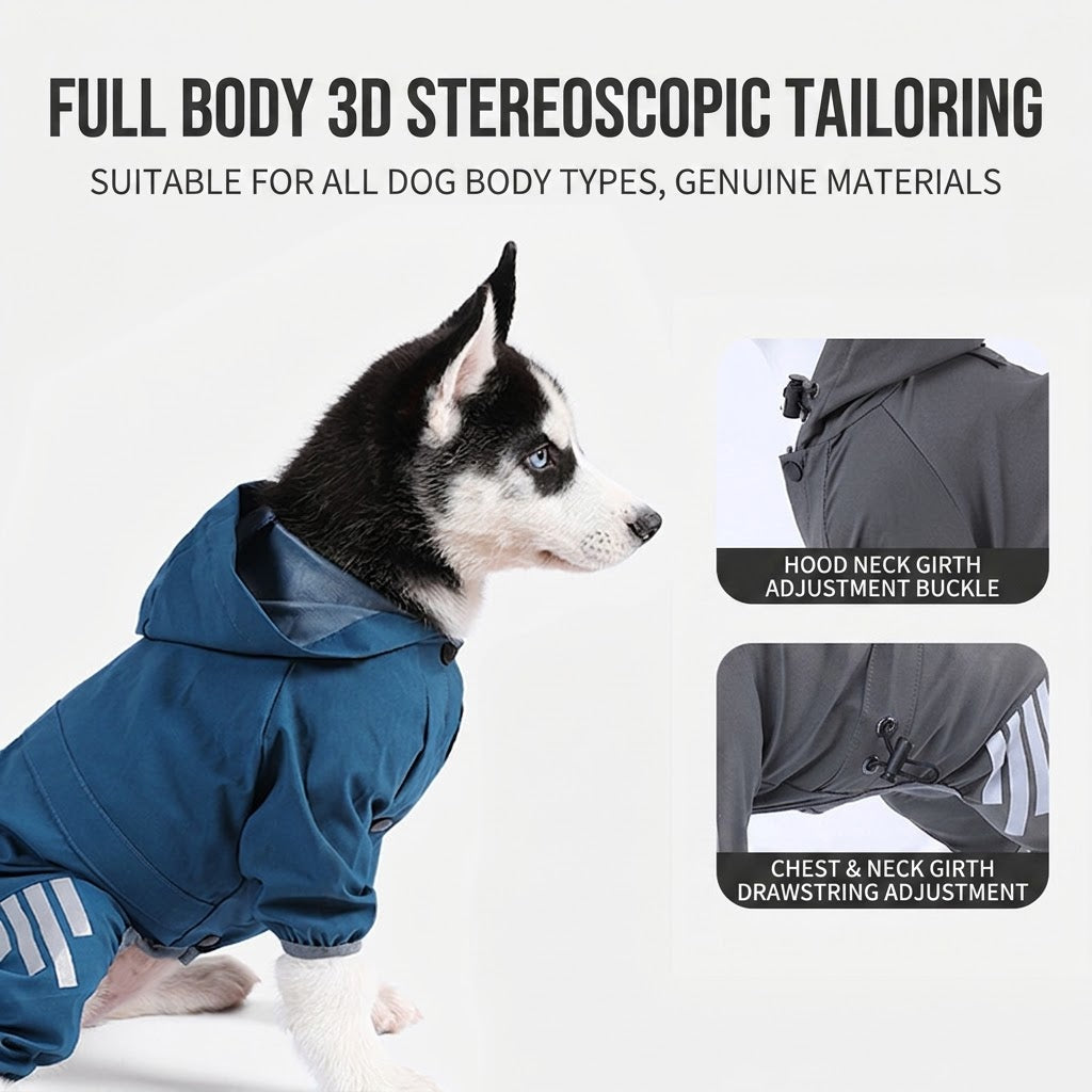 Full-coverage waterproof raincoat for dogs, including Teddy, Pomeranian, and small/medium-sized breeds like Bichon Frise.