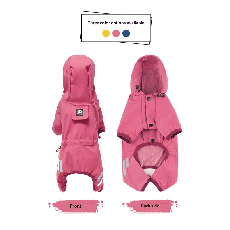 Factory direct customization of outdoor waterproof four-legged dog raincoats, OEM and private label hooded dog clothes