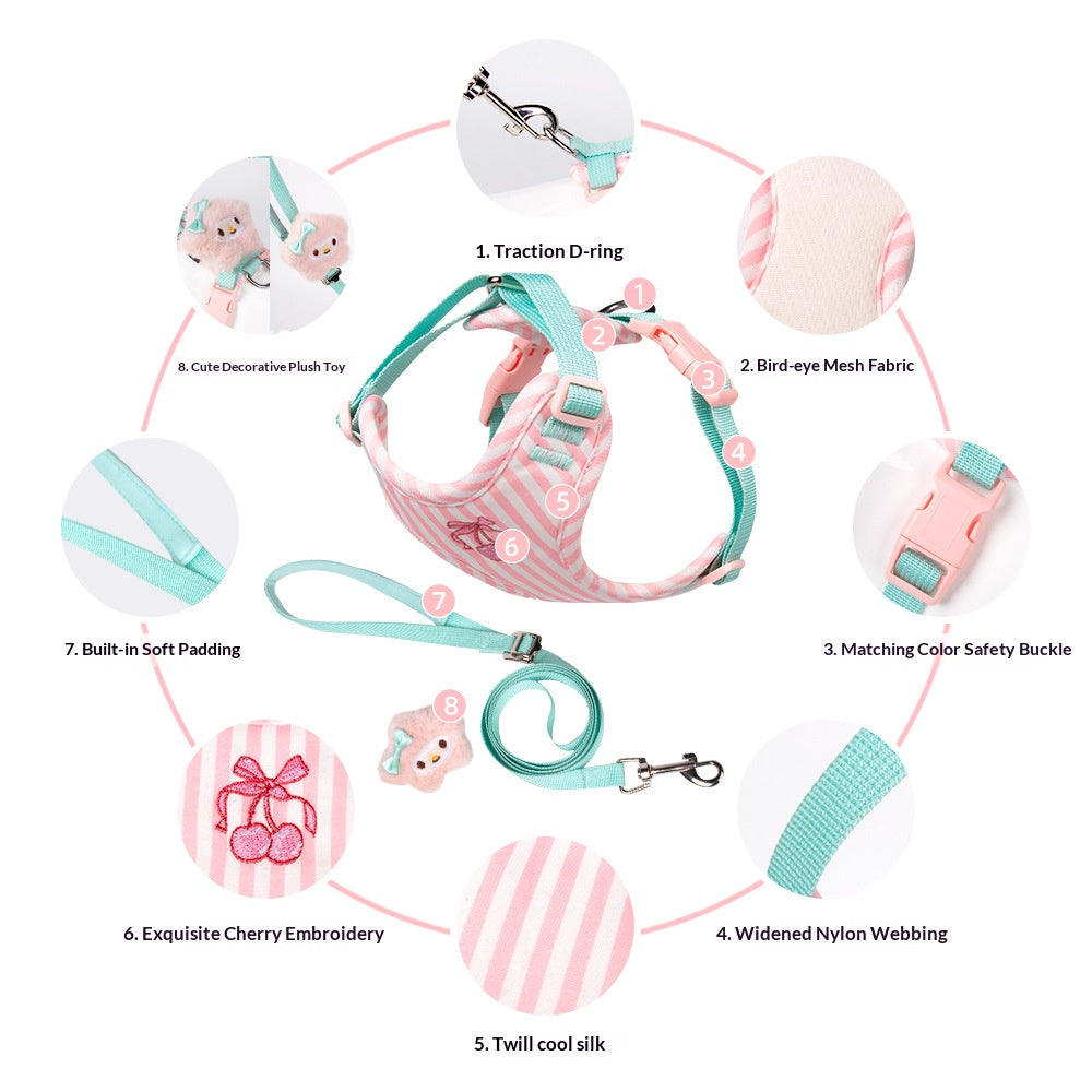Pet vest-style harness, small dog leash, anti-escape, cute dog rope, small and medium-sized dog leash