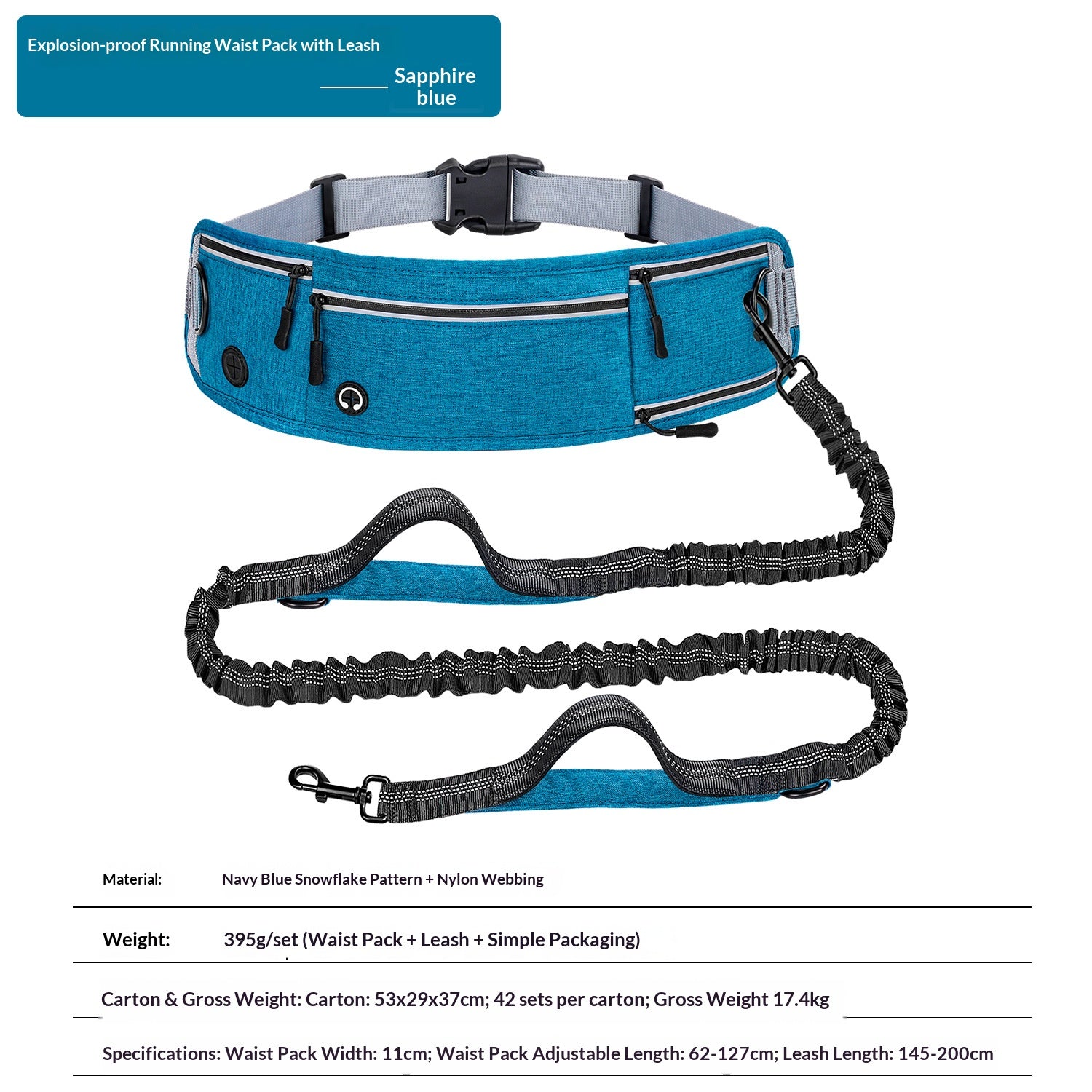 Cross-border explosion-proof running dog leash, nylon reflective multi-functional stretchable sports waist bag, pet leash