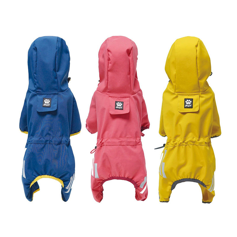 Factory direct customization of outdoor waterproof four-legged dog raincoats, OEM and private label hooded dog clothes