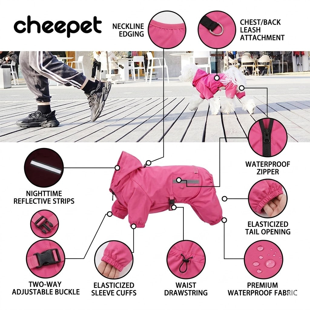 Factory direct customization of outdoor waterproof four-legged dog raincoats, OEM and private label hooded dog clothes