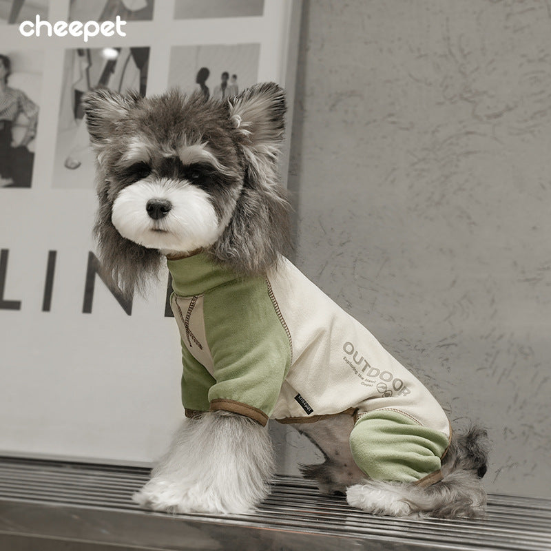 Dog clothes for autumn and winter, four-legged base layer, Schnauzer, high collar, color-blocked, warm, fleece-feel basic puppy clothes wholesale