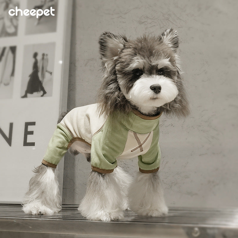 Dog clothes for autumn and winter, four-legged base layer, Schnauzer, high collar, color-blocked, warm, fleece-feel basic puppy clothes wholesale